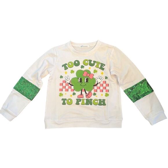 llmmer Kids St. Patrick's Day Sweatshirt Green Shamrock Sequin 9-10 - Picture 1 of 5